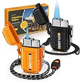 Lafagiet 2 Pack of Torch Lighter, Single &amp; Dual Jet Flame, Windproof, Waterproof, Butane Gas Refillable Lighters Multipack for Candle, Camping, Outdoor Adventure (NO Gas)
