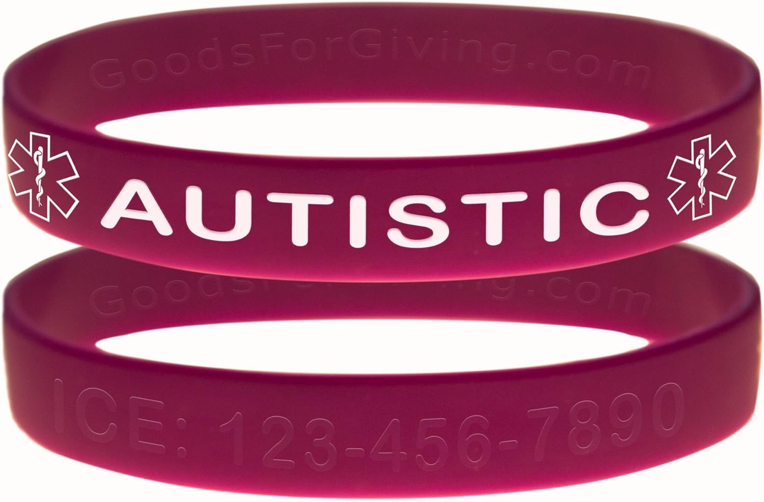 Custom Autistic ID Bracelet Wristbands 2 Pack Purple