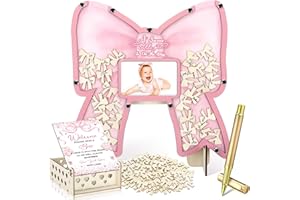 Wenqik 63 Pcs Coquette Pink Bow Baby Shower Guest Book Alternatives Set Baby Shower Decorations with Photo Frame Sonogram Frame Keepsake 60 Wood Slices Guest Book for Birthday