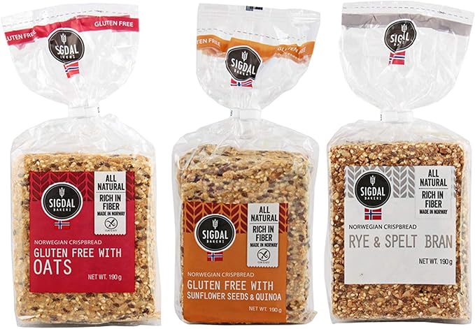 Amazon Sigdal ノルウェー産クリスプブレッド ３種類 オーツ キヌア ライ麦 スペルト 190g 3 Sigdal 健康食品 通販