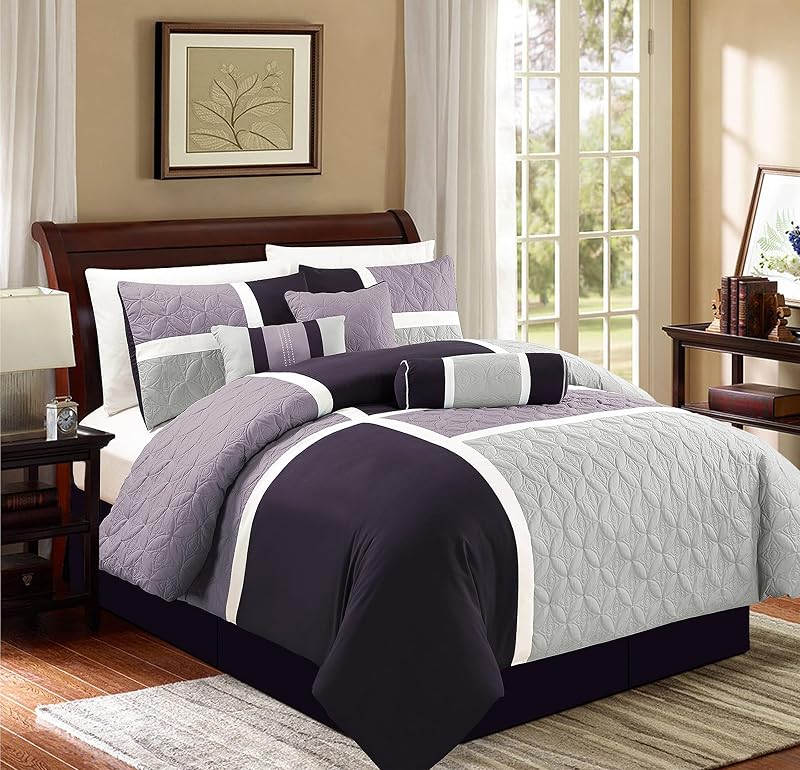 Upland 7-teiliges Steppdecken-Set, Patchwork-Design, Lavendel/Grau/Lila, Queen-Size-Bett — Foto 5 von 8