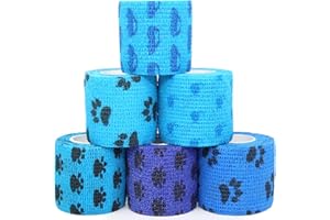 KEQCQE Self Adhesive Bandage Wrap Animal Cohesive Bandage Self Adherent Wrap First Aid Tape for Dogs Cats Horses Birds & Wrist Healing Ankle Sprain (2 Inch Blue Set 6 Rolls)