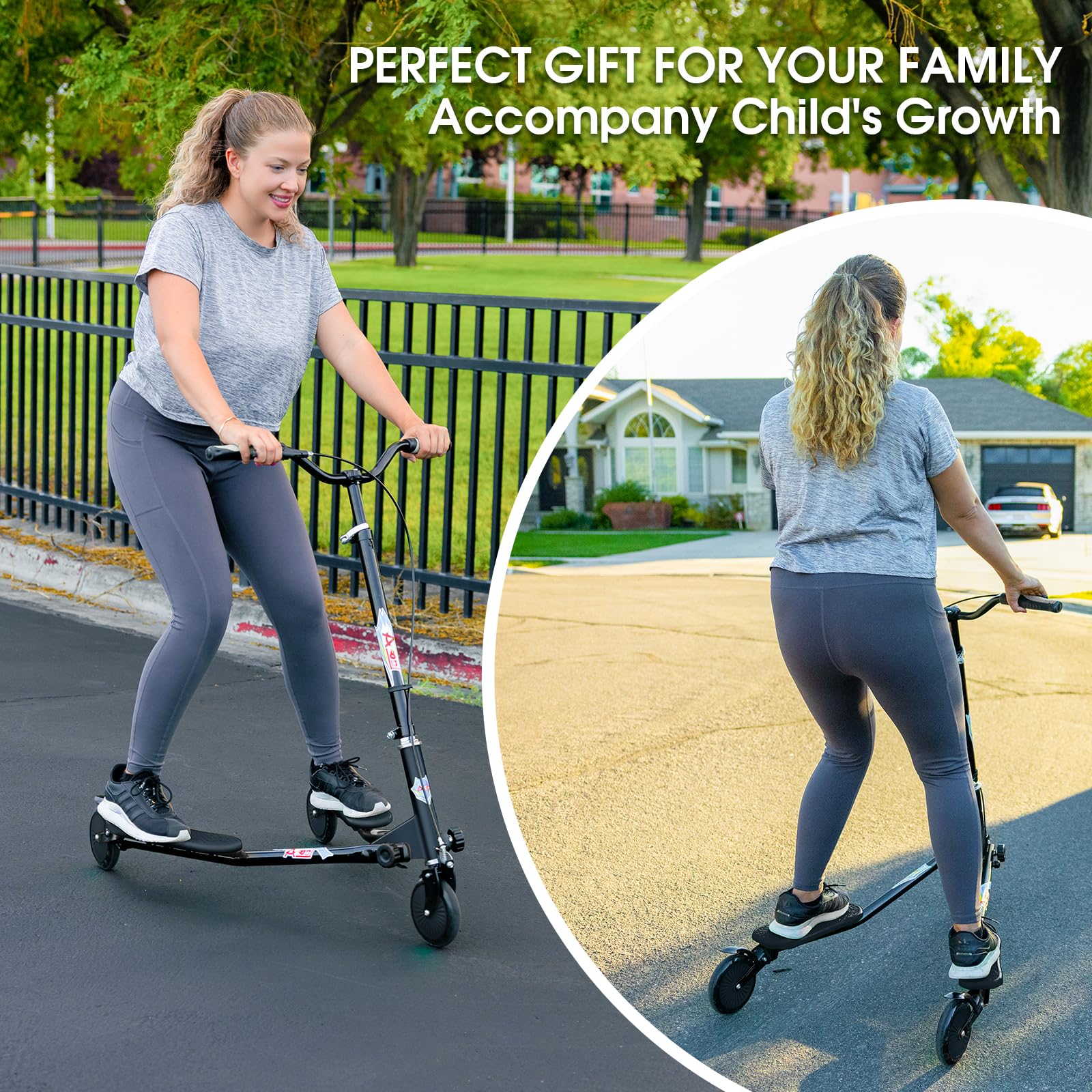 Swing Wiggle Scooter, 3 Wheels Drifting Folding Kick Scooter with 4-Level Adjustable Height/Foldable for Kids/Woman/Men Age 6+ Years Old