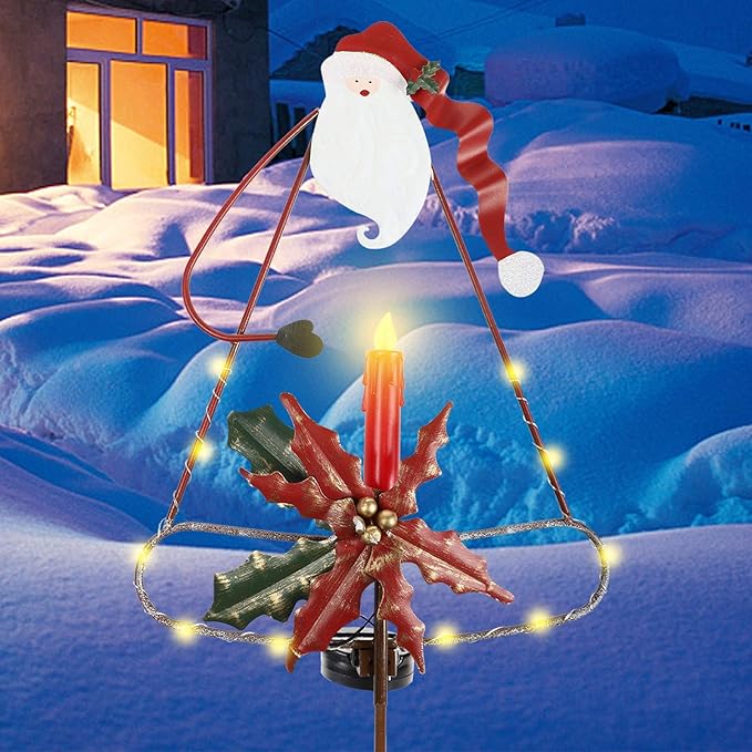 MorTime Christmas Garden Stake Decor, Lighted Solar Metal