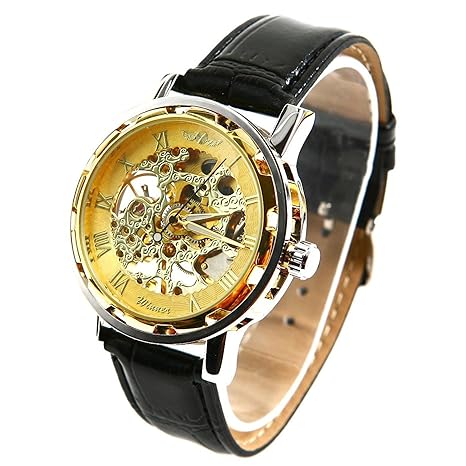 Winner - Herrenuhr - Selbstaufzug mechanische Uhr - Leder armbanduhr - golden