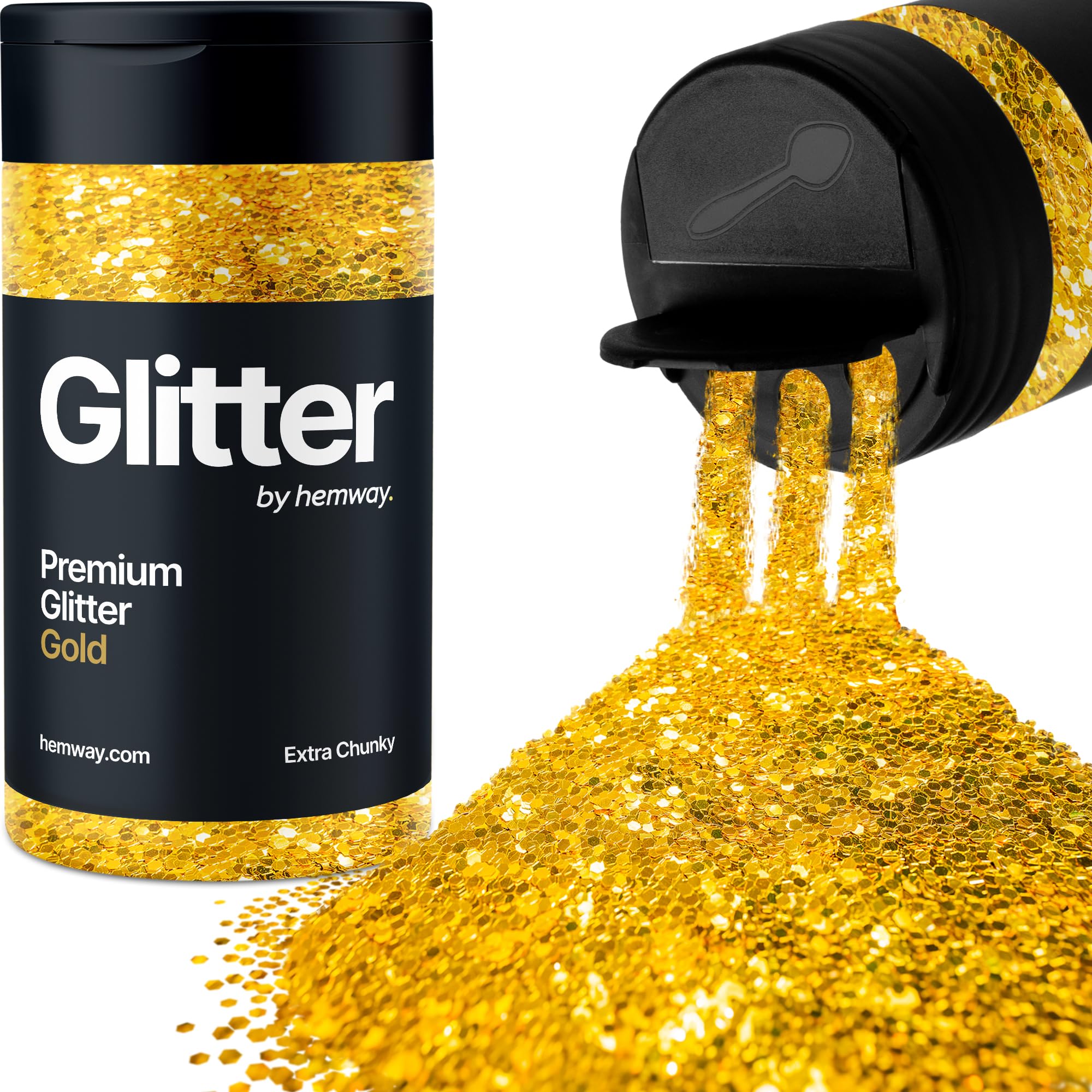 Gold Glitter Shaker, 130g Extra Chunky Glitter, Crafts 1/24" Metallic Flake Gold Sequins, Resin & Epoxy Crafts, Decorating, Halloween, Christmas Nail, Face, Hemway