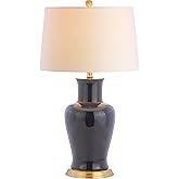 JONATHAN Y 29" Navy Traditional Ceramic Urn LED Table Lamp for Bedroom Decor, White Linen Drum Shade, Classic Nightstand Lamp