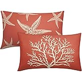 Summer Sea Starfish Pillow Cover 12x20 Inch Set of 2 Beach Pink Coral Lumbar Throw Pillowcase Cotton Linen Square Decorative Nautical Coastal Themed Cushion Cover for Sofa Bedroom Indoor Outdoor Party