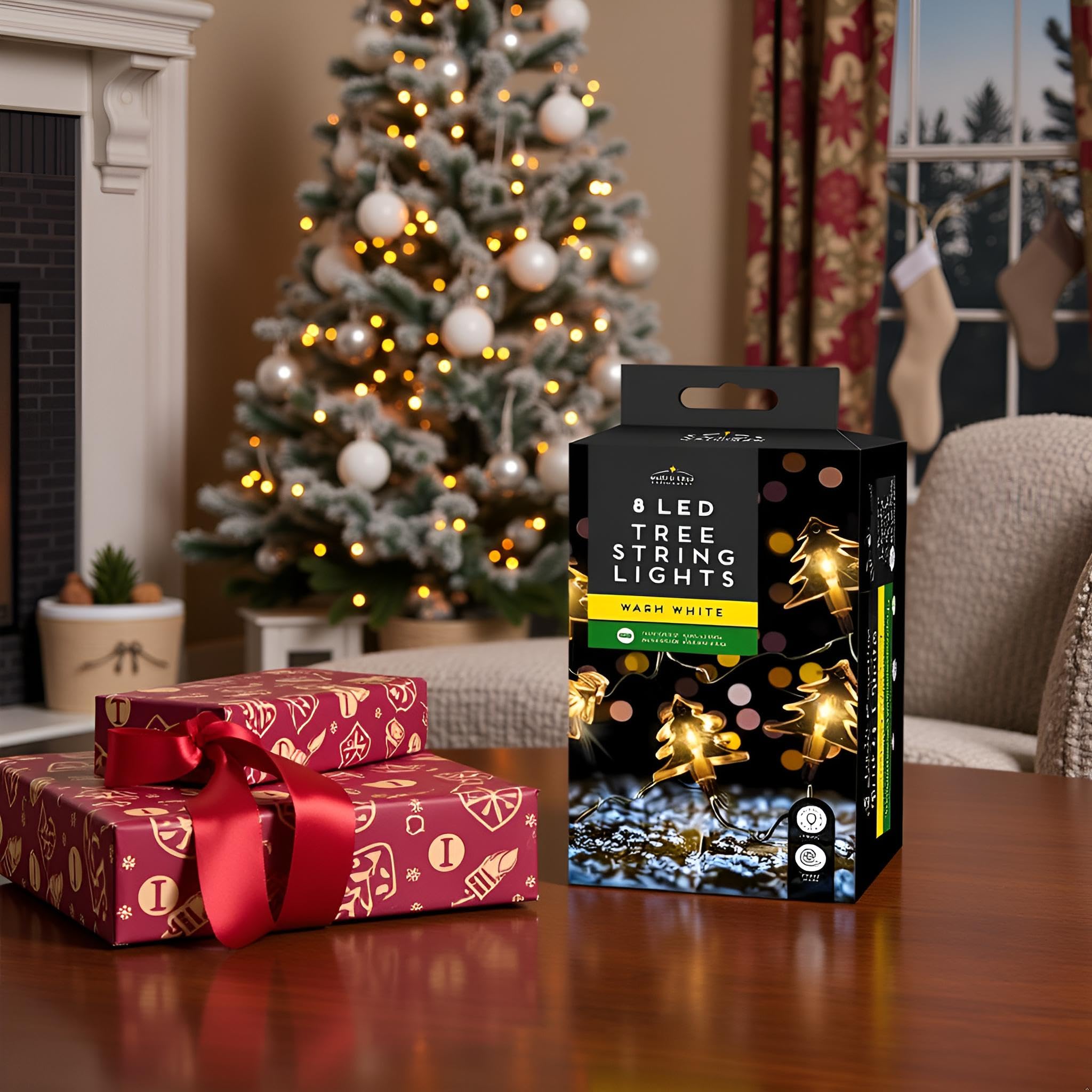 Tech Island Led String Lights, 8 Fairy Lights for Xmas Tree, Indoor Outdoor Lights, Bedroom, Window, Wall, Ceiling, Wedding, Home Décor, Christmas Decorations (Tree)