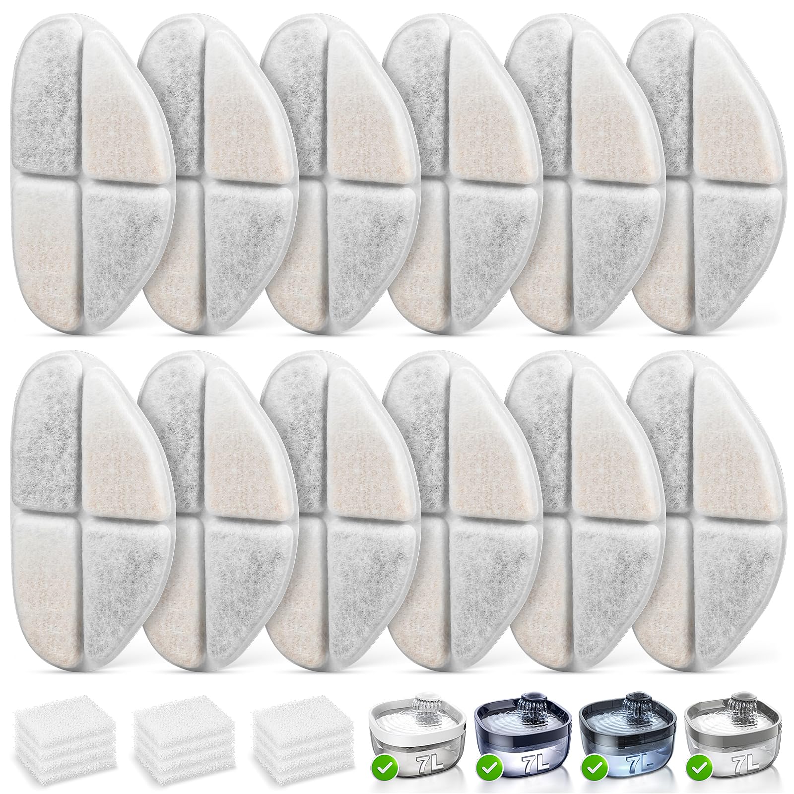 Photo 1 of 12 Packs Replacement Filters and 12 Packs Pump Sponges for FEELNEEDY 7L/1.8Gal Dog Water Fountain (FN-W05)