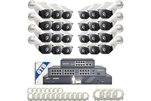 ONWOTE 32 Channel Security Camera System, 12MP 32CH NVR 8TB, 32 Ports Switch, 24x 6MP Outdoor Audio PoE IP Cameras, AI Human Vehicle Detection, 24x Cables-2280ft, Commercial Surveillance for Business