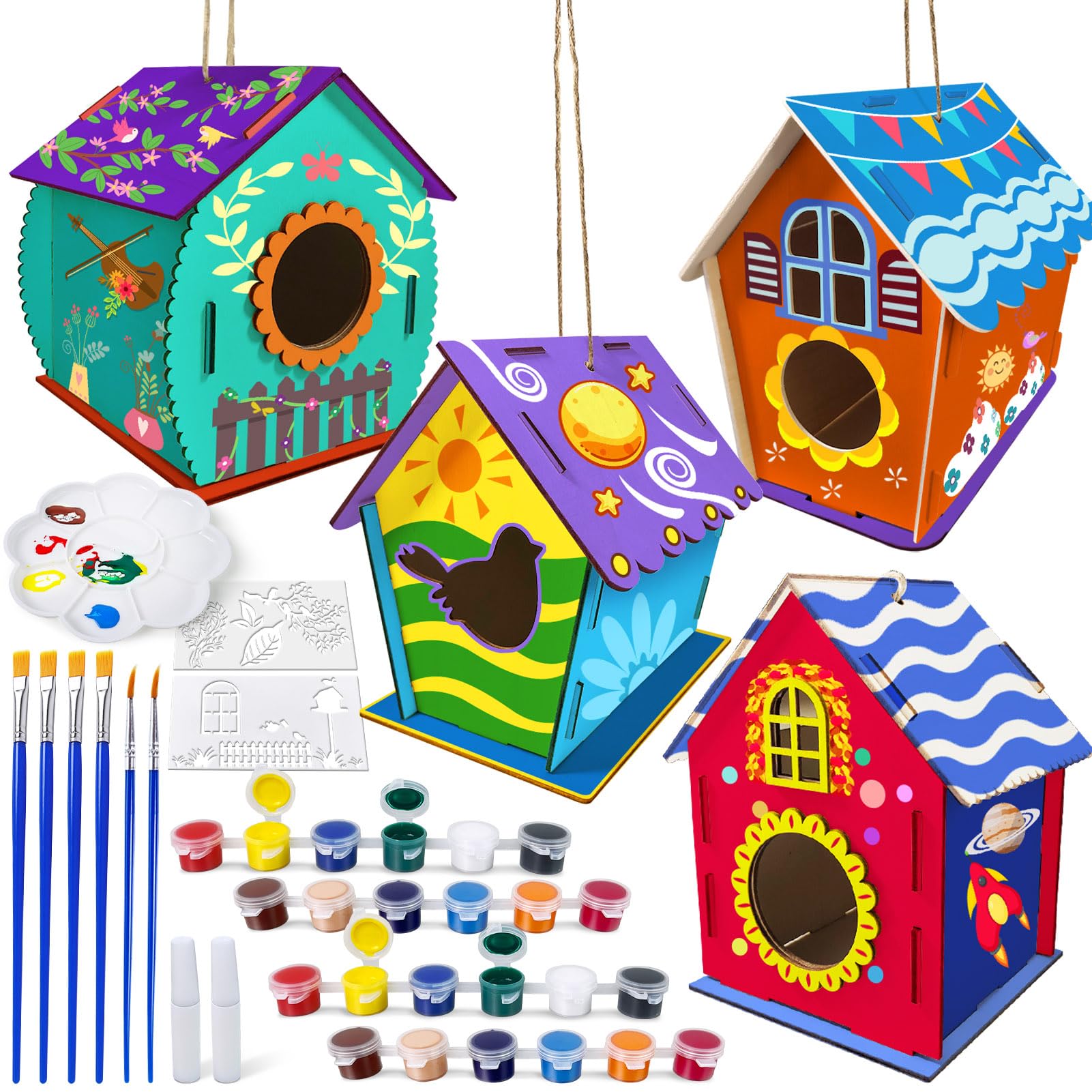 Heyzeibo 4Pack Birdhouse Kit, Craft Kits for Kids to Build and Paint Bird House, Easter DIY Wooden Arts and Crafts for Girls Boys Toddler