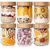 6 Pack 16oz Glass Overnight Oats Jars - Airtight Containers with Bamboo Lids, Wide Mouth Mason Jars for Salad, Yogurt, Snacks & Food Storage