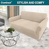 Granbest High Stretch 2 Seater Sofa Cover Beige Non Slip Jacquard view 2