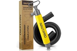 NAUTIPRO Manual Bilge Pump for Boats, Kayak, Canoe – Portable Hand Water Pump with Hose, Compact Marine Safety Equipment for Water Removal and Emergency Use