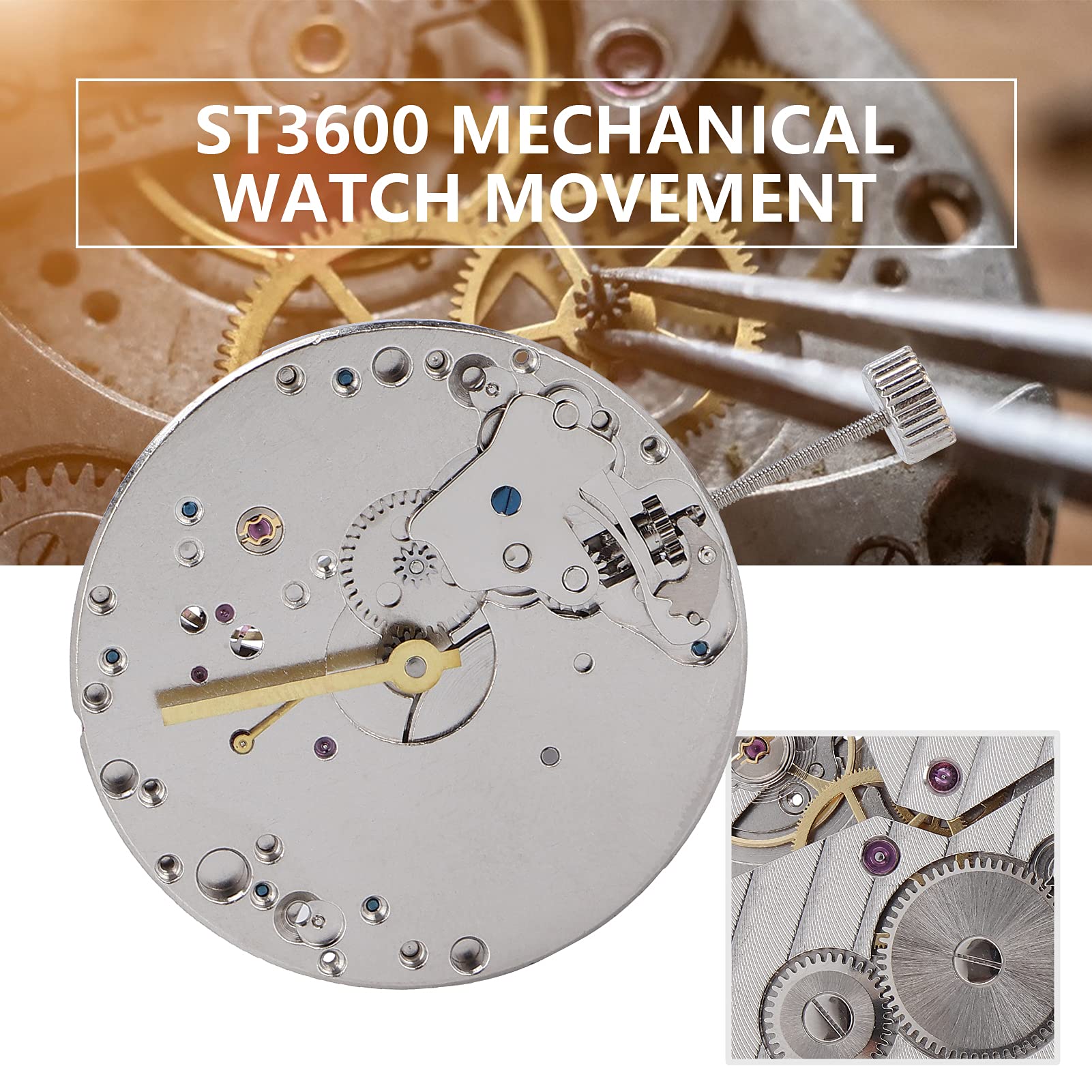 ZJchao Mechanical Watch Movement, ST3600 1.5in Diameter Movement Mechanical Watch Repairing Maintenance Replacement Accessory Round Watch Movements Kit for Watch Repair