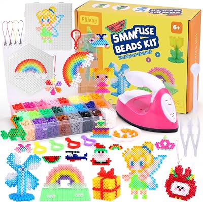 Pllieay Fuse Beads Kit 5mm 24 Colors w/ Mini Iron Pegboards Tweezers Craft Set