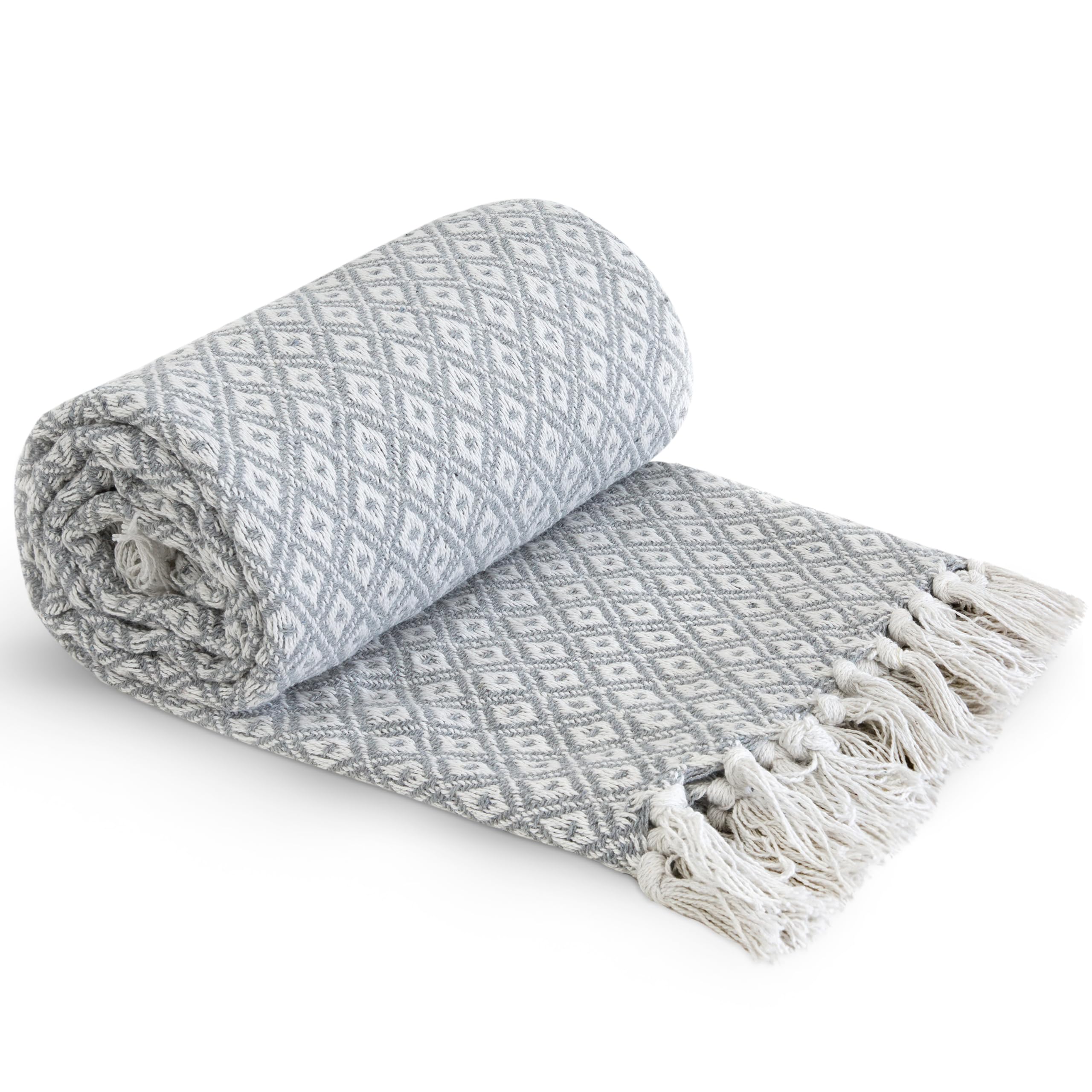 Emma Barclay Casablanca - Scandi Woven Recycled Cotton Chair Sofa Setee Bed Throw Over Blanket in Silver - 50x60 (127x152cm) — image 1