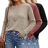 Huukeay 3 Pack Women's Long Sleeve Shirts Lightweight Tunic Sweaters with Side Split Crew Neck Casual Tops 2026 Trendy