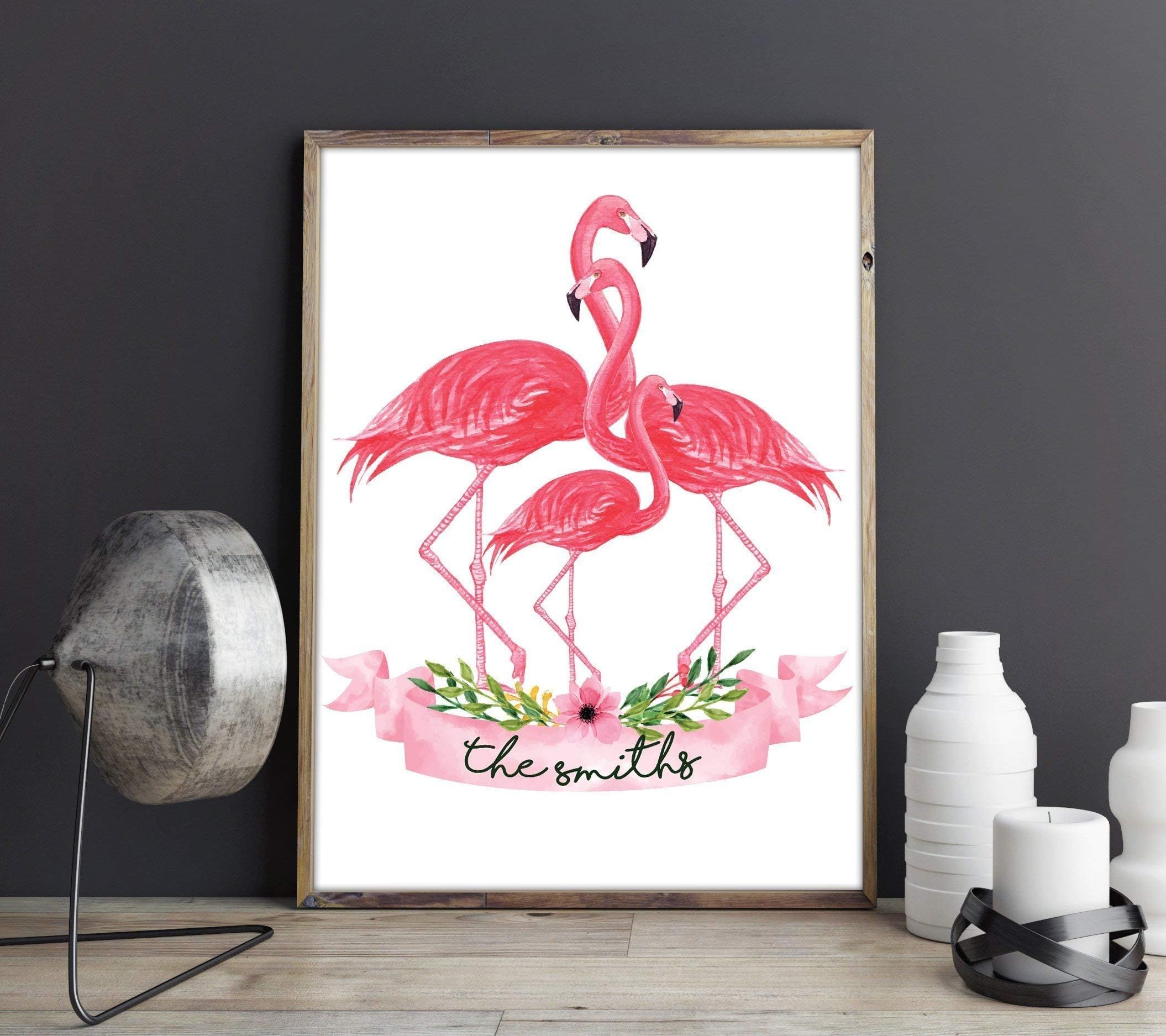 Pink Flamingo Family Personalised Family Members Custom Watercolour Flamingos Wall Art Print