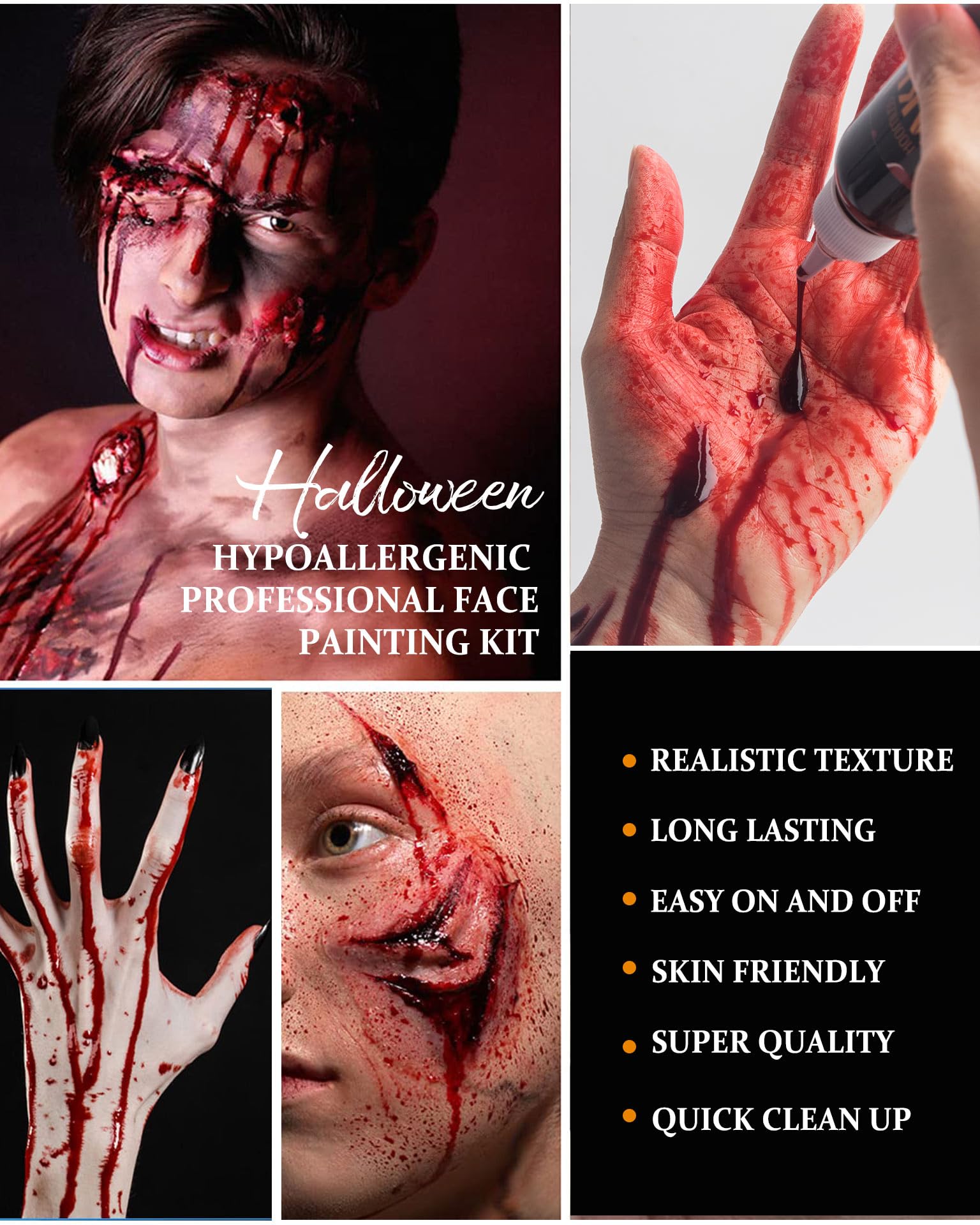 Halloween Fake Blood Makeup, Fake Blood Spray 2.03oz + Dripping Blood 2.03oz, Washable Realistic Fake Blood for Clothes, Sfx Special Effects Makeup Kit for Vampire Monster Zombie Cosplay (Red)