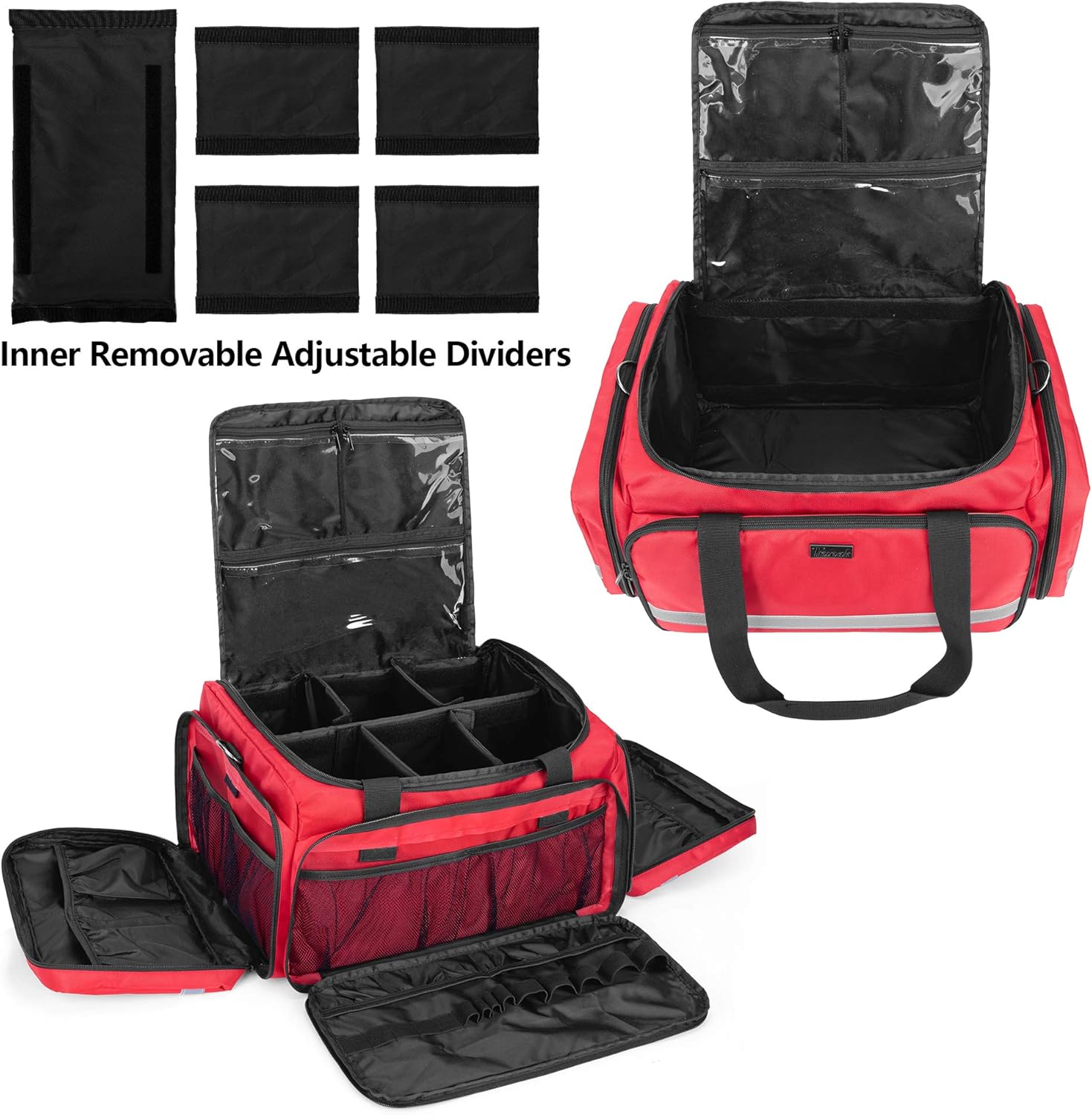 Trunab First Responder Bag Empty, Professional Medical Supplies Bag First Aid Kits Bag with Inner Dividers for Home Health Nurse, Community Care, EMT, EMS, Bag Only, Red - Patented Design: Health & Personal Care