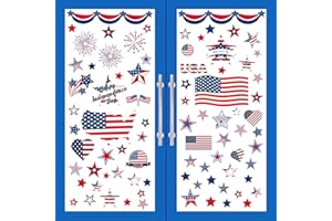 I-BEEBOO 4th of July Decorations Patriotic Window Clings USA Double-Sided Window Art Decals USA Independence Memorial Day for Home School Office Fourth of July Deals (B)