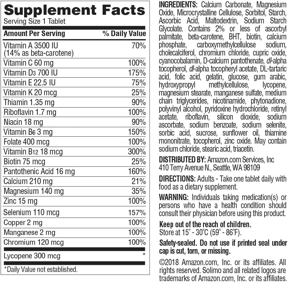  Brand - Solimo Men's One Daily Multivitamin Multimineral, 100 Tablets, Three Month Supply (Packaging may vary): Health & Personal Care