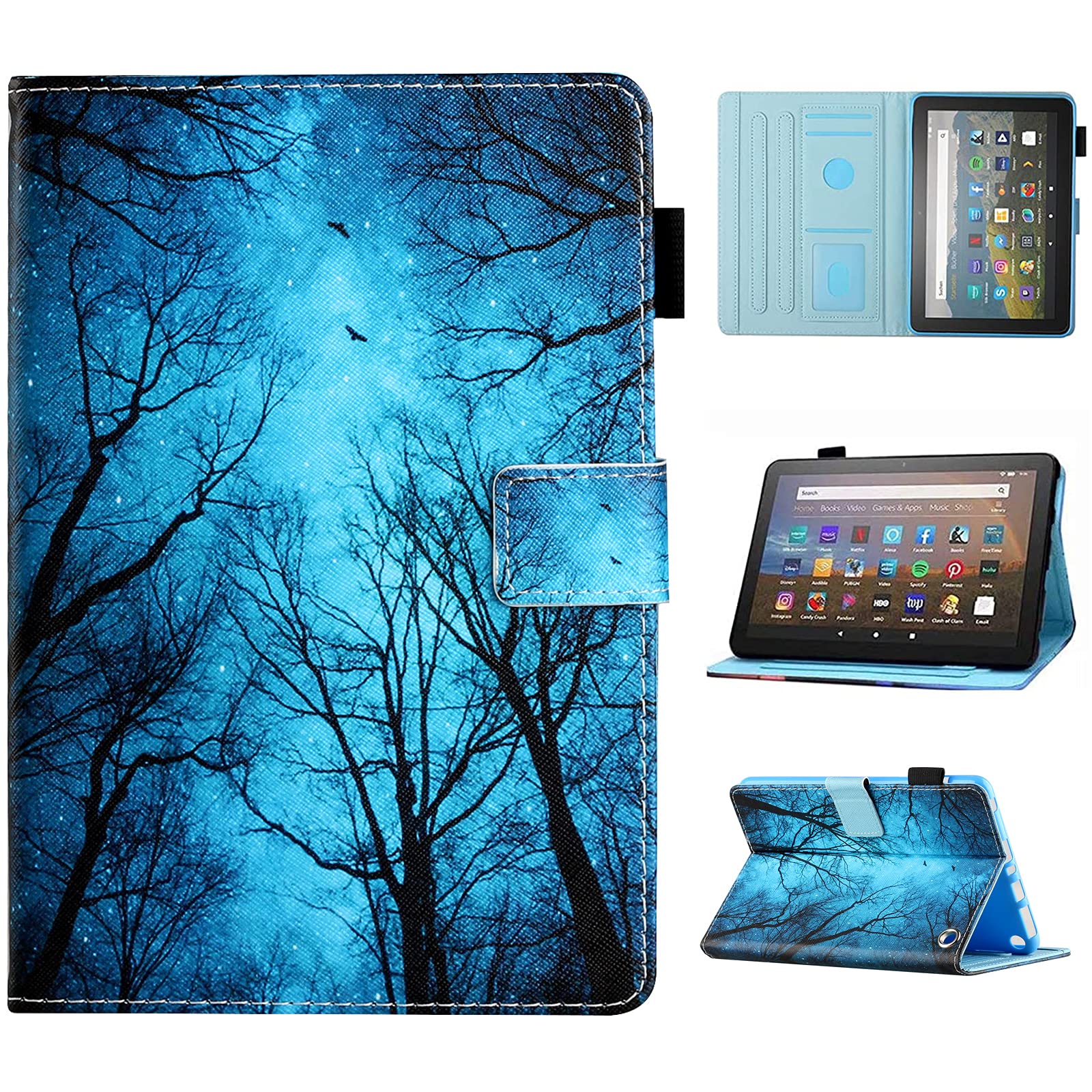 MOKASE Case for Amazon Kindle Fire HD 8/8 Plus Tablet (Fit 2024 2022 2020 12th/10th Generation), Slim PU Leather Cover, Smart Auto Wake/Sleep with Stand & Card Holder for Fire HD 8/8 Plus, Blue Forest — image 1