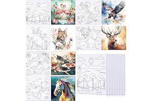 MEANPLAN 12 Pcs Pre Drawn Outline Canvas 10 x 8 Inch, Pre Drawn Stretched Canvas Painting Boards for Painting Art Party Favor for Adult Student Kids DIY Painting (Animals)