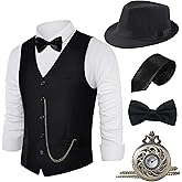 BABEYOND 1920s Mens Gatsby Gangster Vest Costume Accessories Set Fedora Hat