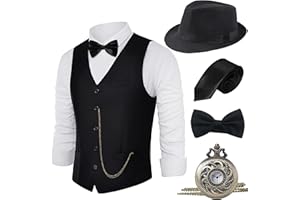 BABEYOND 1920s Mens Gatsby Gangster Vest Costume Accessories Set Fedora Hat