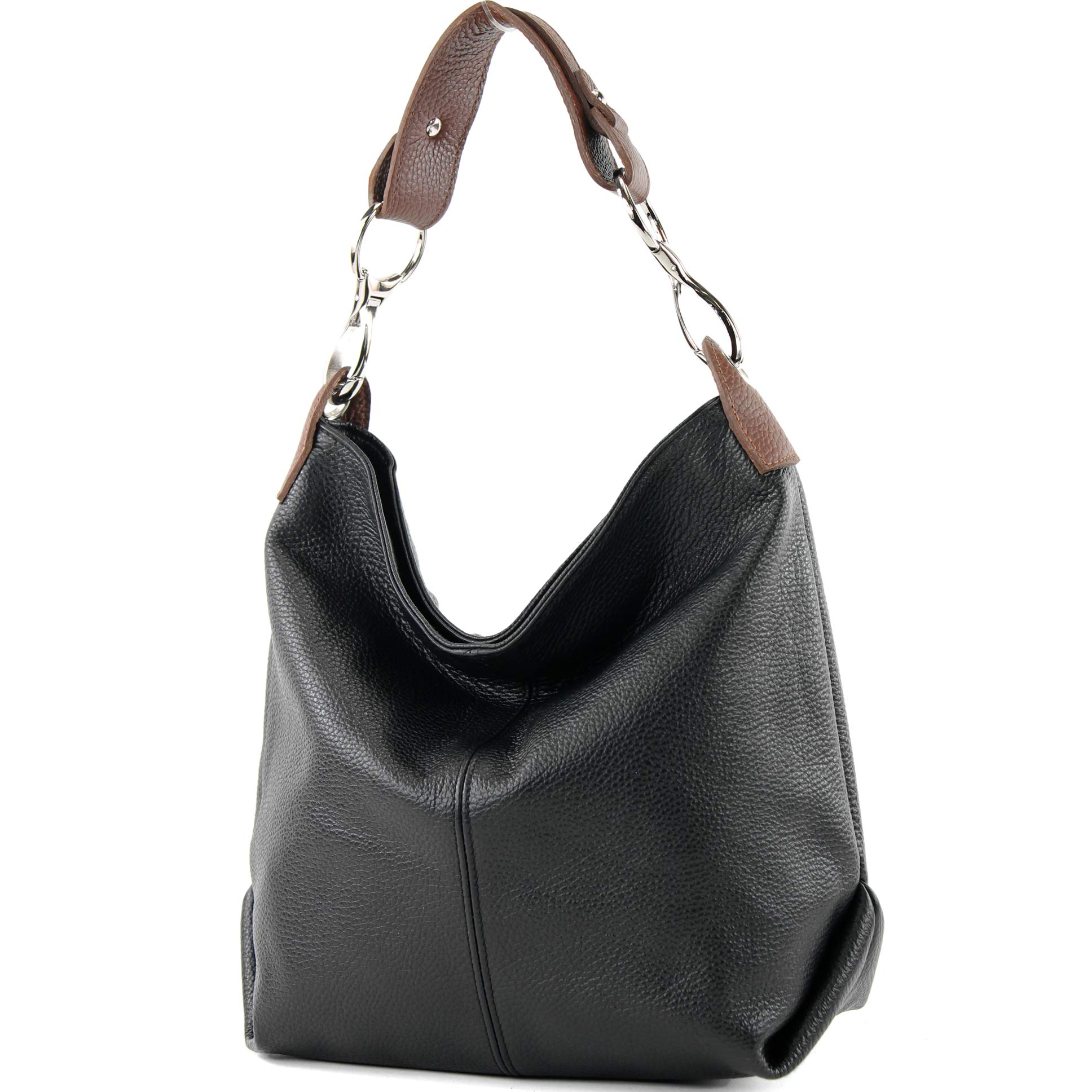 modamoda de - ital. Leather bag Shoulder bag Ladies bag Shoulder bag Leather T168, Colour:Black/Brown