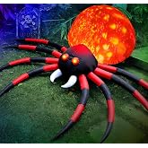 8 FT Halloween Inflatable Spider Outdoor Yard Decor with LED Rotating Flame | Giant Crawling Spider, Large Creepy Spider Props for Halloween Party Garden Lawn Patio Outside House Window Decorations