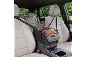 BurgeonNest Center Console Small Dog Car Seat - Portable Pet Cat Puppy Booster Armrest Carseat Up to 11lbs, Anti-Collapse Comfort Car Travel with Washable Fluffy Cushion and Pillow, Grey