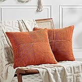 Fancy Homi Set of 2 Burnt Orange Decorative Throw Pillow Covers 20x20 Inch for Living Room Couch Bed, Boho Farmhouse Fall Home Decor, Soft Corss Corduroy Patchwork Textured Cushion Case 50x50 cm