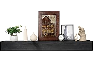 XWNE Fireplace Mantel,60 inch Rustic Wood Floating Mantel Shelves for Electric Fireplaces,Solid Wood Farmhouse Mantle for Over Fireplace(Black, 60x8x6)