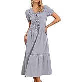 Allegra K Gingham Dress for Women's Summer Holiday Short Sleeve Midi Flowy Tie Front Beach Dresses