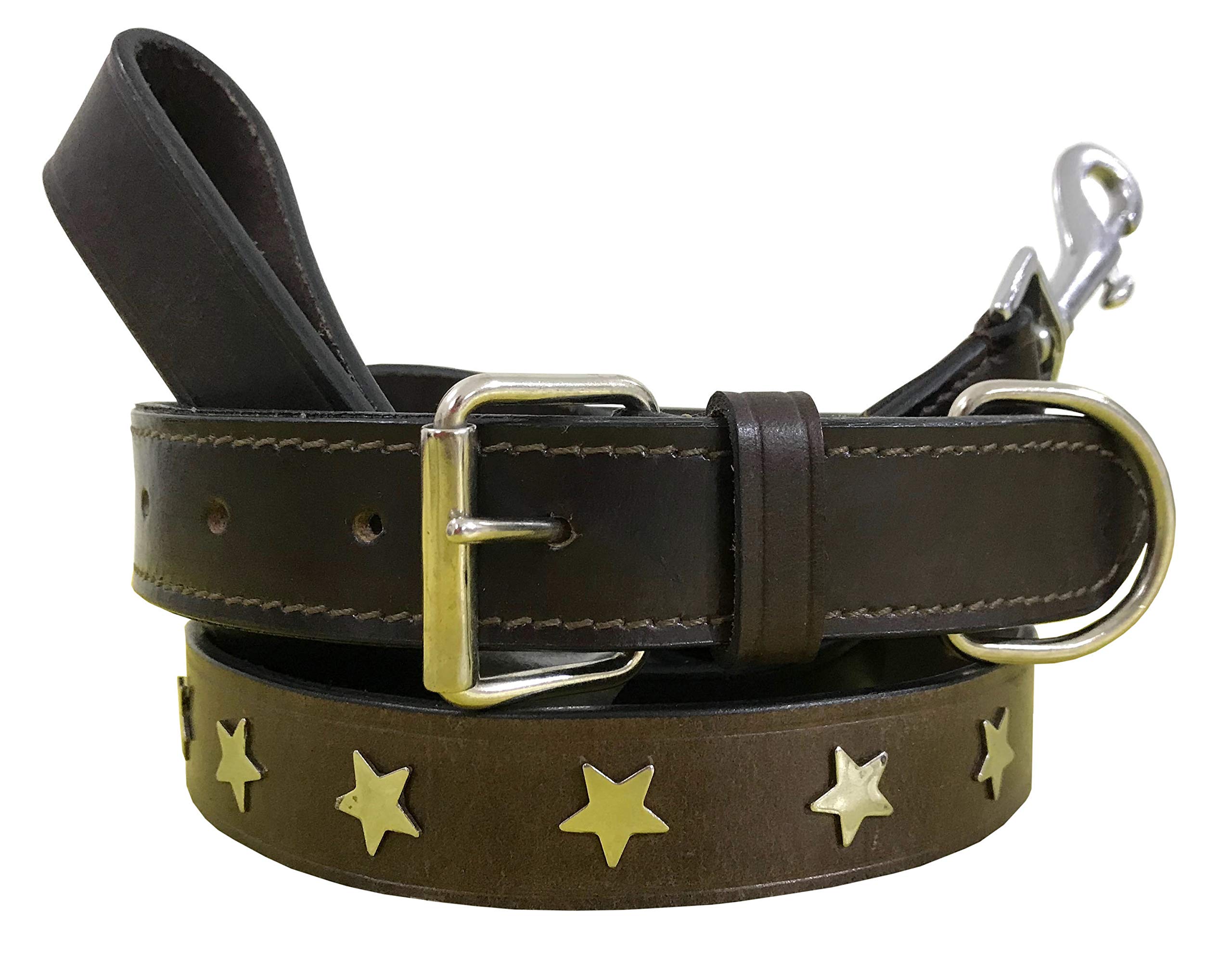 BRADLEY CROMPTON Genuine Leather Matching Pair Dog Collar and Lead Set S
