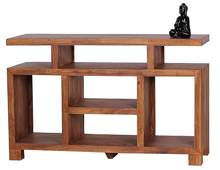 Wohnling Sideboard Mumbai Sheesham Massivholz Landhaus-Stil, Fernseh-Kommode mit Staufächern, TV-Schrank Echt-Holz mit 4 Stan