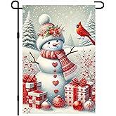 BlissYard Christmas Garden Flag 12x18 Inch Snowman Garden Flag with Gifts and Cardinal Double Sided Holiday Winter Yard Banner for Outdoor Porch Lawn Decor