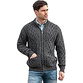 Aran Crafts Mens Zip Cardigan 100% Merino Wool, Made in Ireland