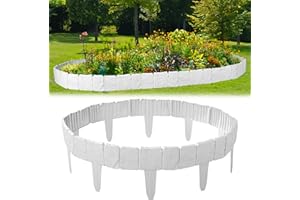 BIUEUS Landscape Edging Border, Garden Edging Border, No Dig Gray Stone Effect Plastic Lawn Edging Border with 20 pcs for Outdoor Garden Balcony Yard Walkway (White)