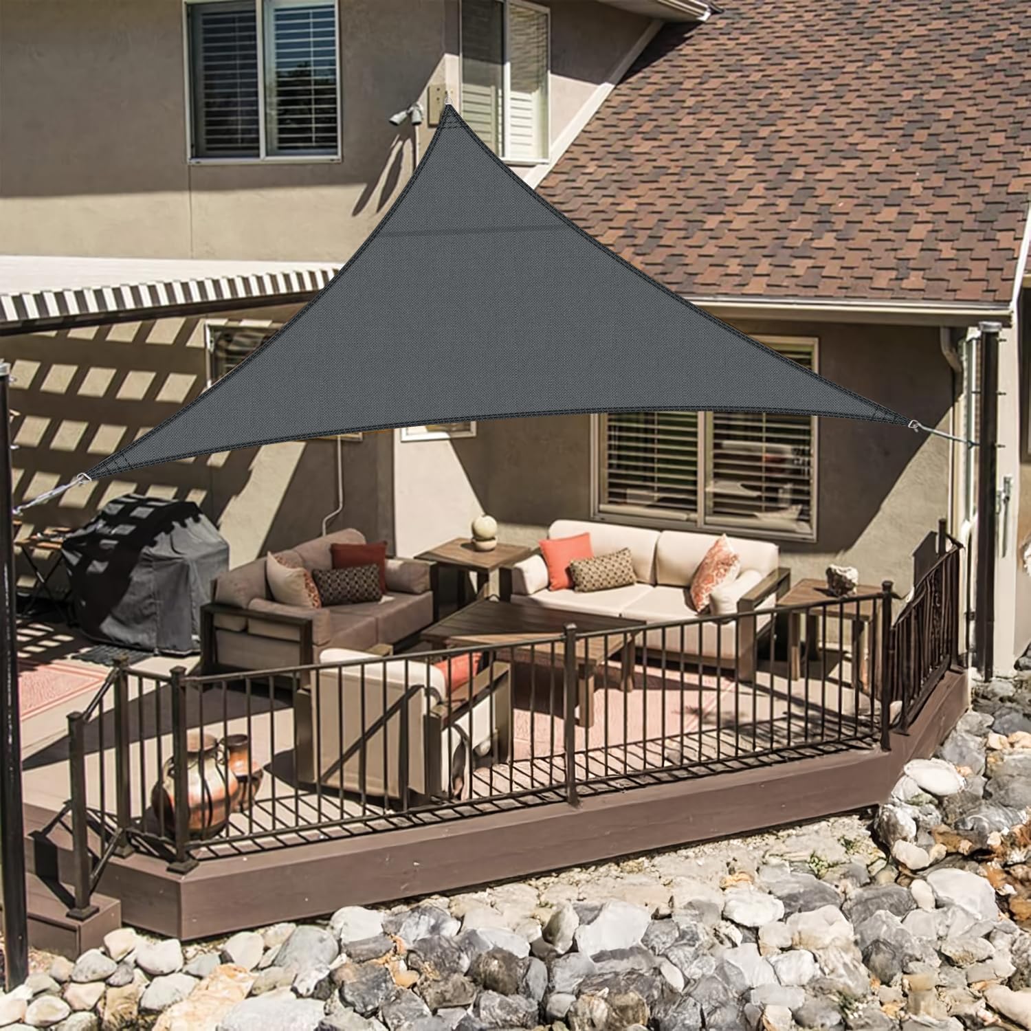 LOVE STORY Sun Shade Sail Waterproof Triangular 3x3x3m Canopy Outdoor UV Block Sunshade Sail for Patio Garden Backyard，Anthracite