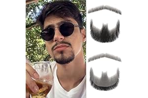POLYUGS Fake Beard 100% Human Hair Realistic Mustache colorvay Human Hair Full Hand Tied Facial Hair