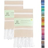 WETCAT Turkish Hand Towels with Hanging Loop, Set of 2 (20" x 30") 100% Turkish Cotton, Pre-Washed, Quick Drying, for Kitchen or Bathroom - Beige