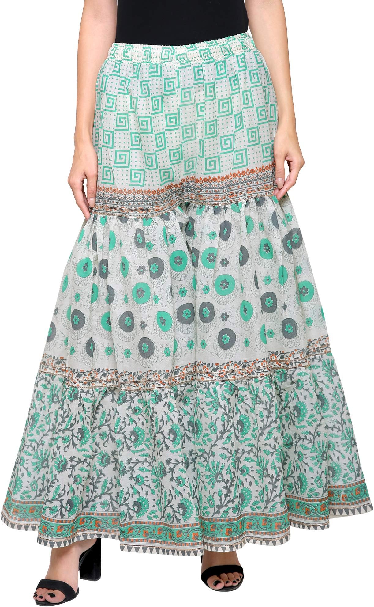DAMEN MODE Women Multicoloured Triple Layered Printed Modal Gharara