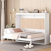 Merax Modern Farmhouse Solid Wood Murphy Bed Chest/Space Saving/Wood Slat Support/Full,White