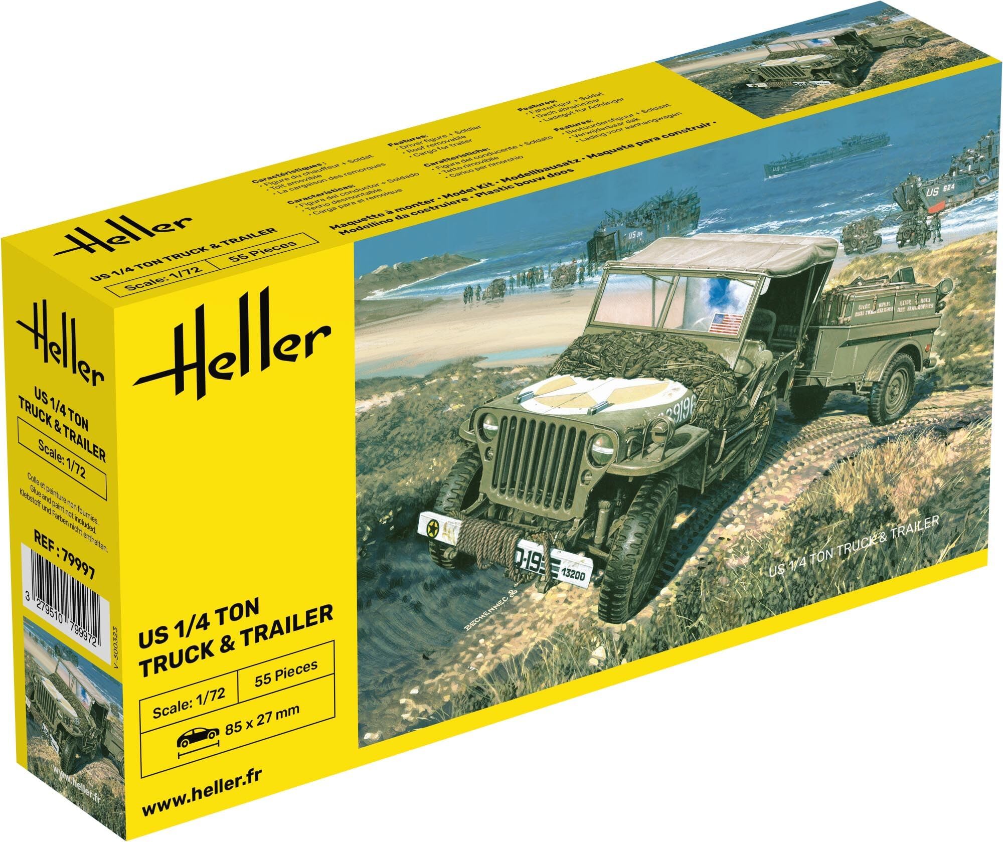 Heller 79997 Mercedes-Benz 1:72 Scale US 1/4 Ton Truck and Trailer Model, United States Armies