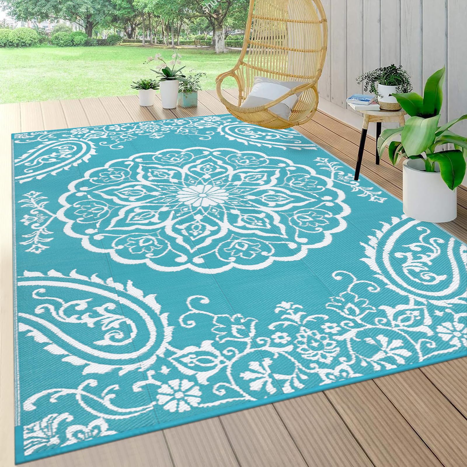 Pauwer Waterproof Outdoor Rug 5x8, Reversible Plastic Straw Patio ...